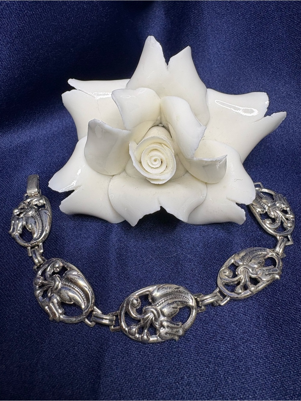 Bracelet Danecraft 925 Sterling Silver Vintage Floral Link Statement
